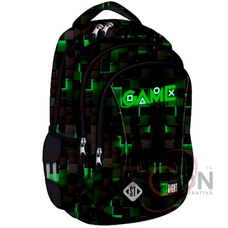 Ghiozdan Prescolari, St.Right, 3 Compartimente, Impermeabil, Green Game BP26, 39x27x17cm