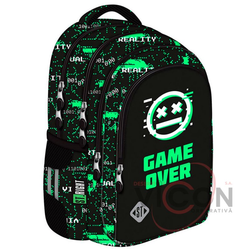 Ghiozdan Scolar 4 Compartimente, Ergonomic, Impermeabil, Colectia St.Right - VR Gamer BP58, 40x28x18