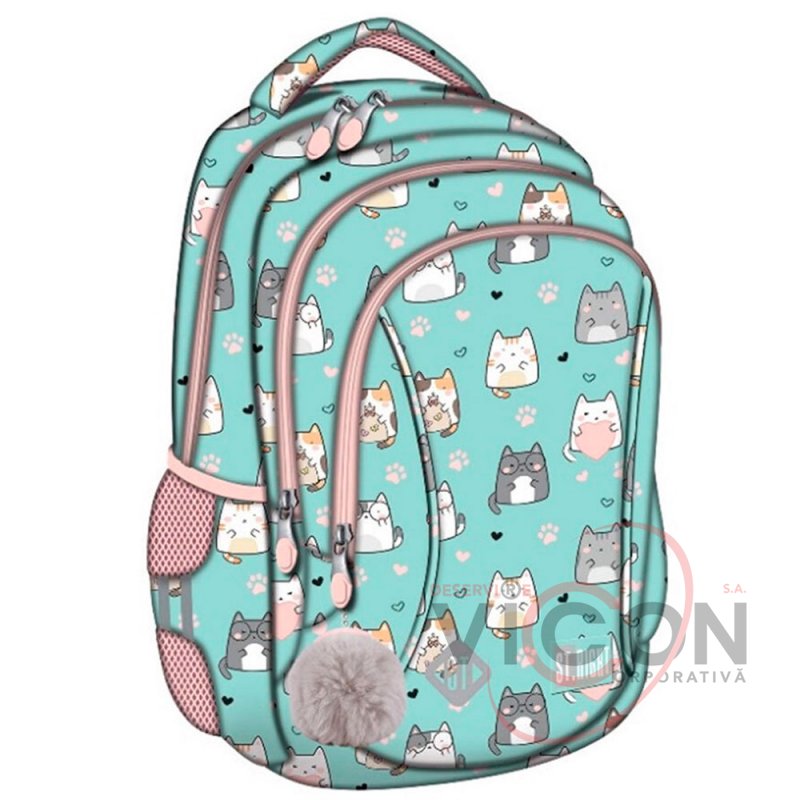 Ghiozdan Prescolari, St.Right, 3 Compartimente, Impermeabil, Charming Cats BP26, 39x27x17cm