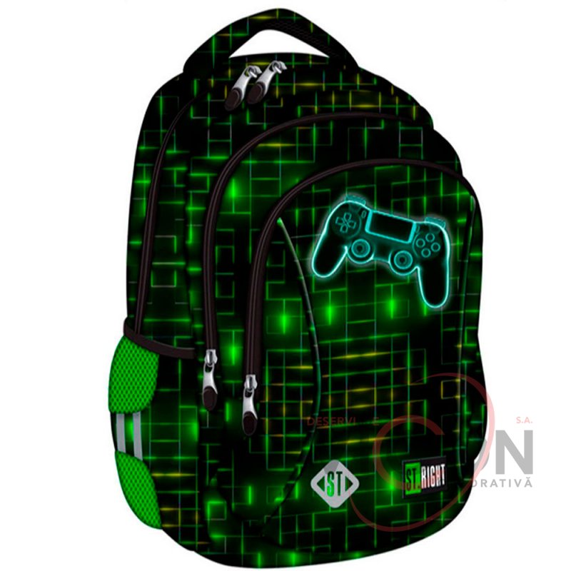 Ghiozdan Prescolari, St.Right, 3 Compartimente, Impermeabil, Neon Pad, 39x27x17cm