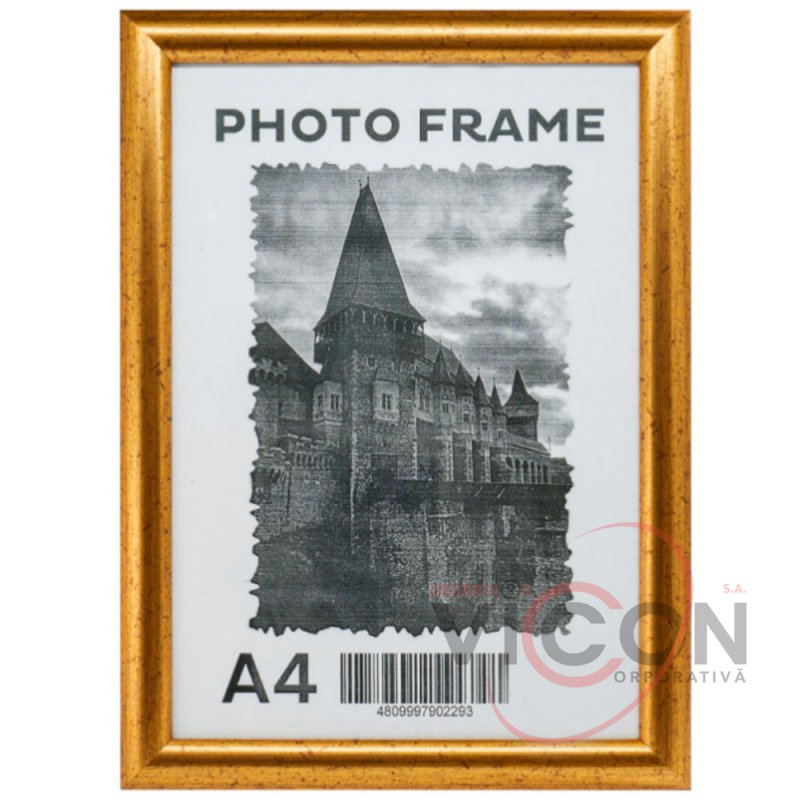 Фоторамка A4, 21*30 см, c ножкой-подставкой, золото
