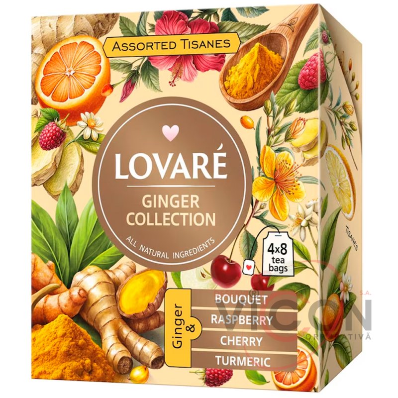 Коллекция травяного чая Lovare Tisanes Ginger Collection 4 вида по 8 пакетиков