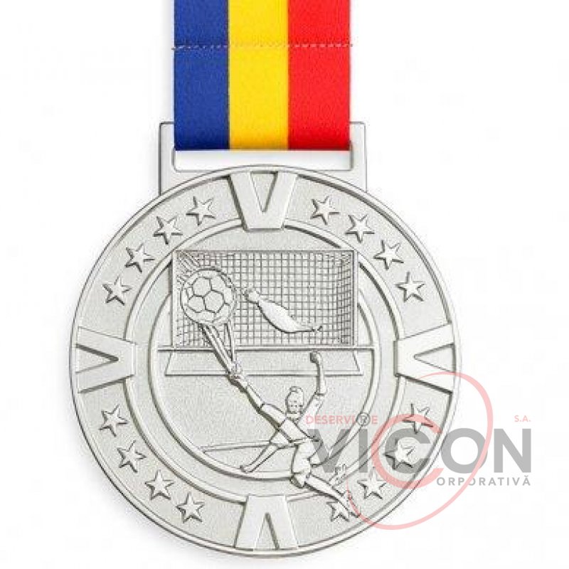Медаль D65 мм, ML26-78 (серебро) трехцветная лента MD/RO, футболист