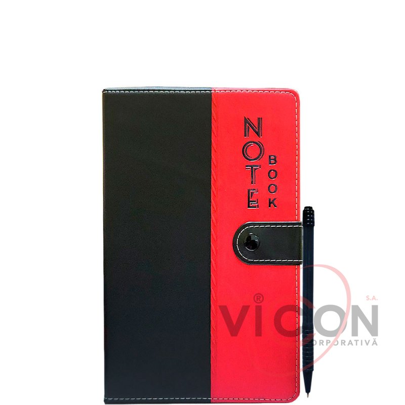 Блокнот + ручка, (145 x 55мм) 84 листа в твердом переплете из искусственной кожи с кнопкой 