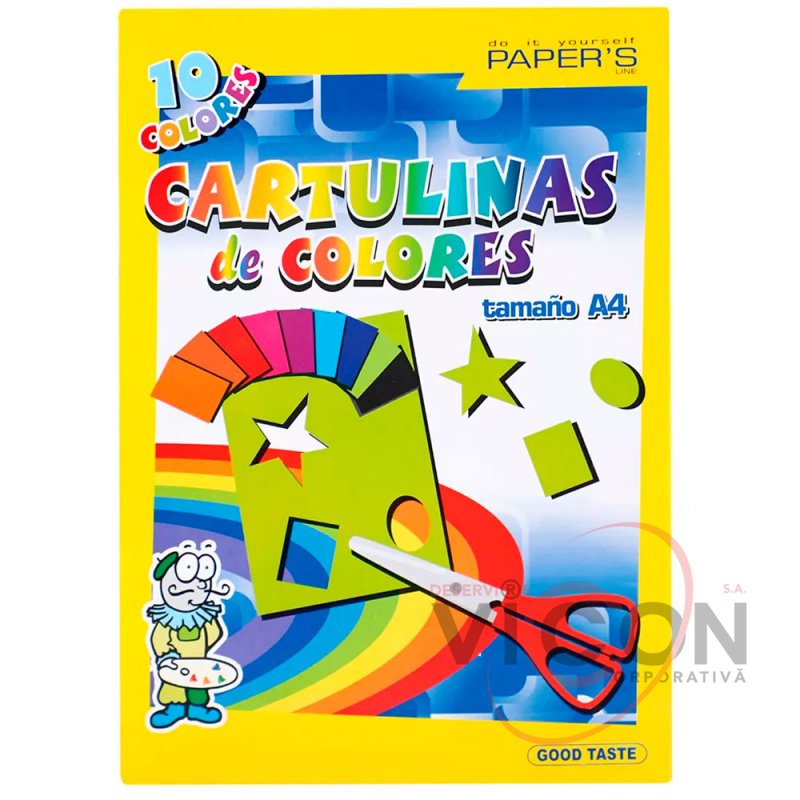 Carton colorat A4, 10 foi 210 g/m, 10 culori, foi duble