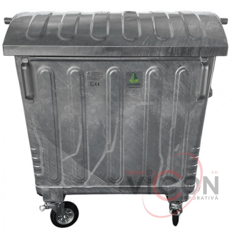 Tonberon pentru colectare deșeurilor 1100 L galvanizat pe roti
