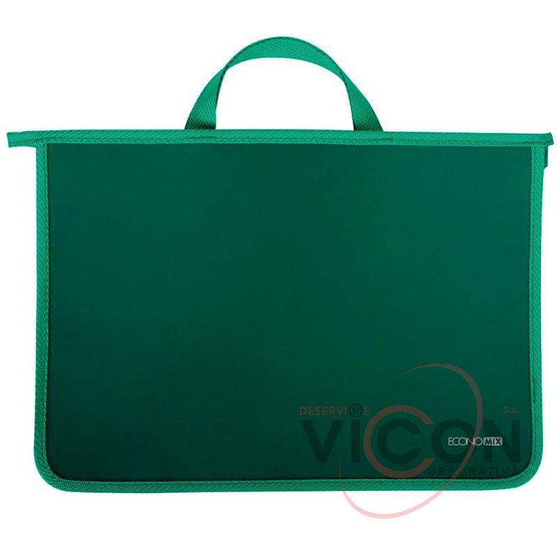 Servietă din plastic A4 cu fermoar, verde