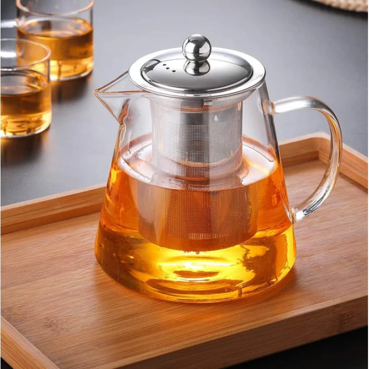 Чайник с заварником, стеклянный, огнеупорный, 750ml