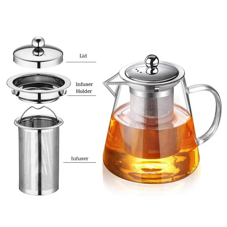 Чайник с заварником, стеклянный, огнеупорный, 750ml