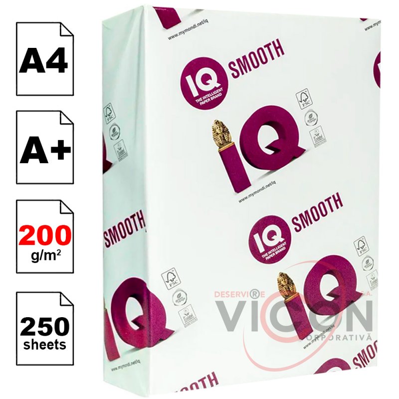 Бумага А4, IQ SMOOTH, 250 листов, 200 гр/м2, Класс A+