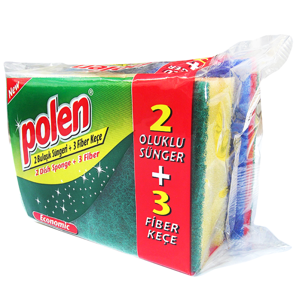 2 губки кухонные + 3 абразивные тряпки, POLEN