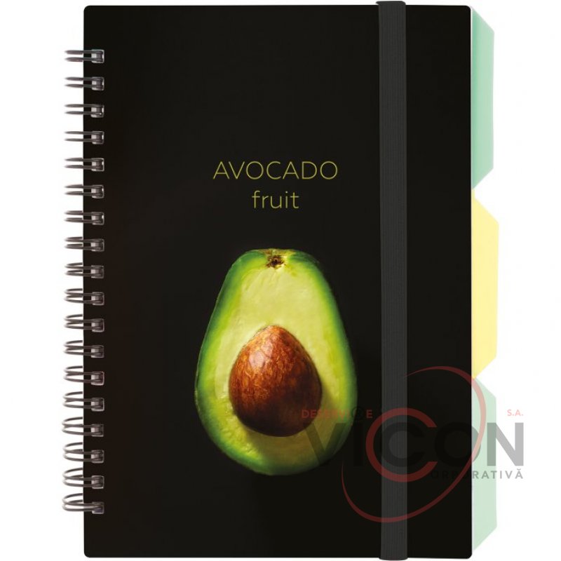 Блокнот Avocado, B6 (122 x 177), пластиковая обложка, спираль, с разделителями, 100 листов, клетка
