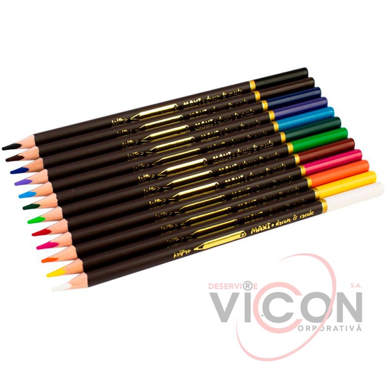 Creioane colorate profesionale, 12 culori, triunghiulare, Art Pro MAXI