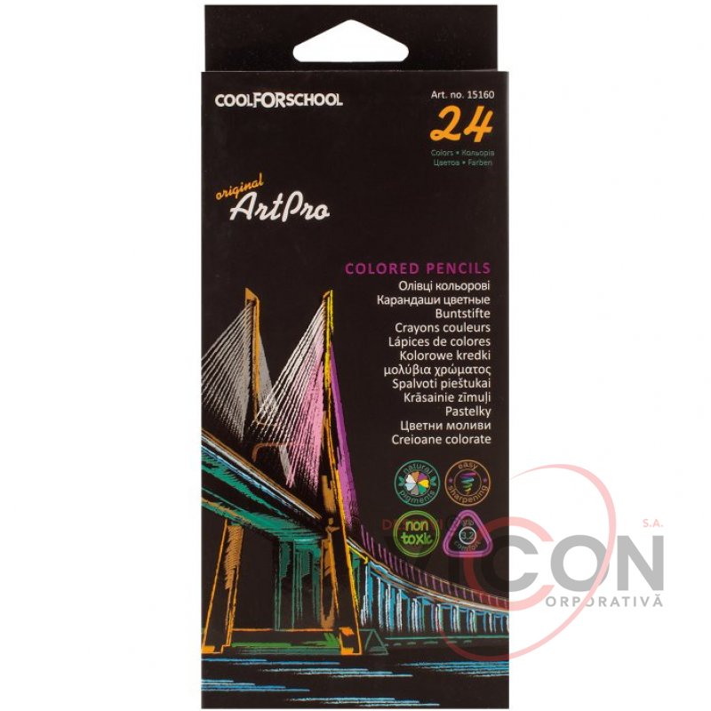 Creioane colorate profesionale, 24 culori, triunghiulare, Art Pro MAXI