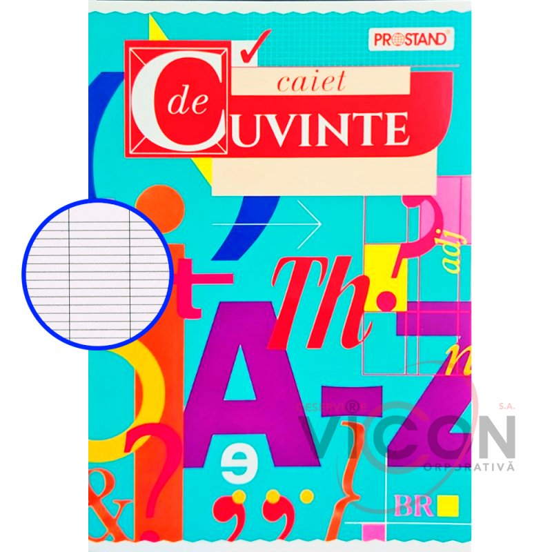Caiet de cuvinte, format A5, 36 de foi, cu 2 linii verticale