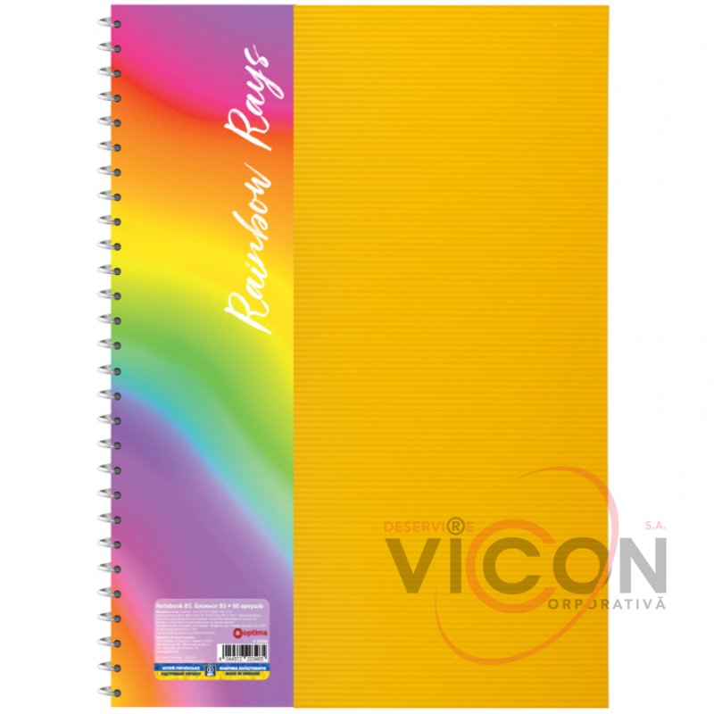 Carnet *Curcubeu*, format B5, cu spirală, copertă din plastic, 60 foi, carouri, asortat