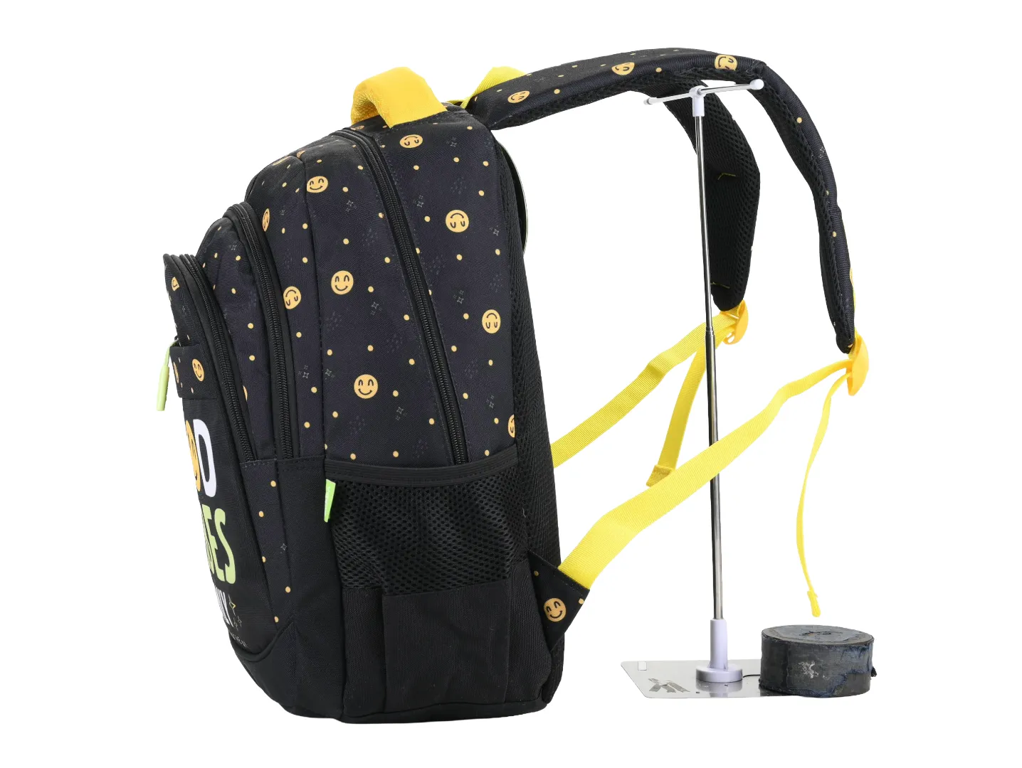 Ghiozdan ECADA 46 cm,  negru/galben, pentru adolescenți, 4 compartimente, poliester rezistent 61440
