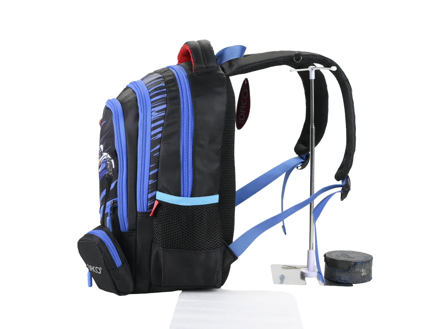 Ghiozdan DACO 38 cm, pentru școlari, albastru/negru, cu 4 compartimente, poliester rezistent GH3518