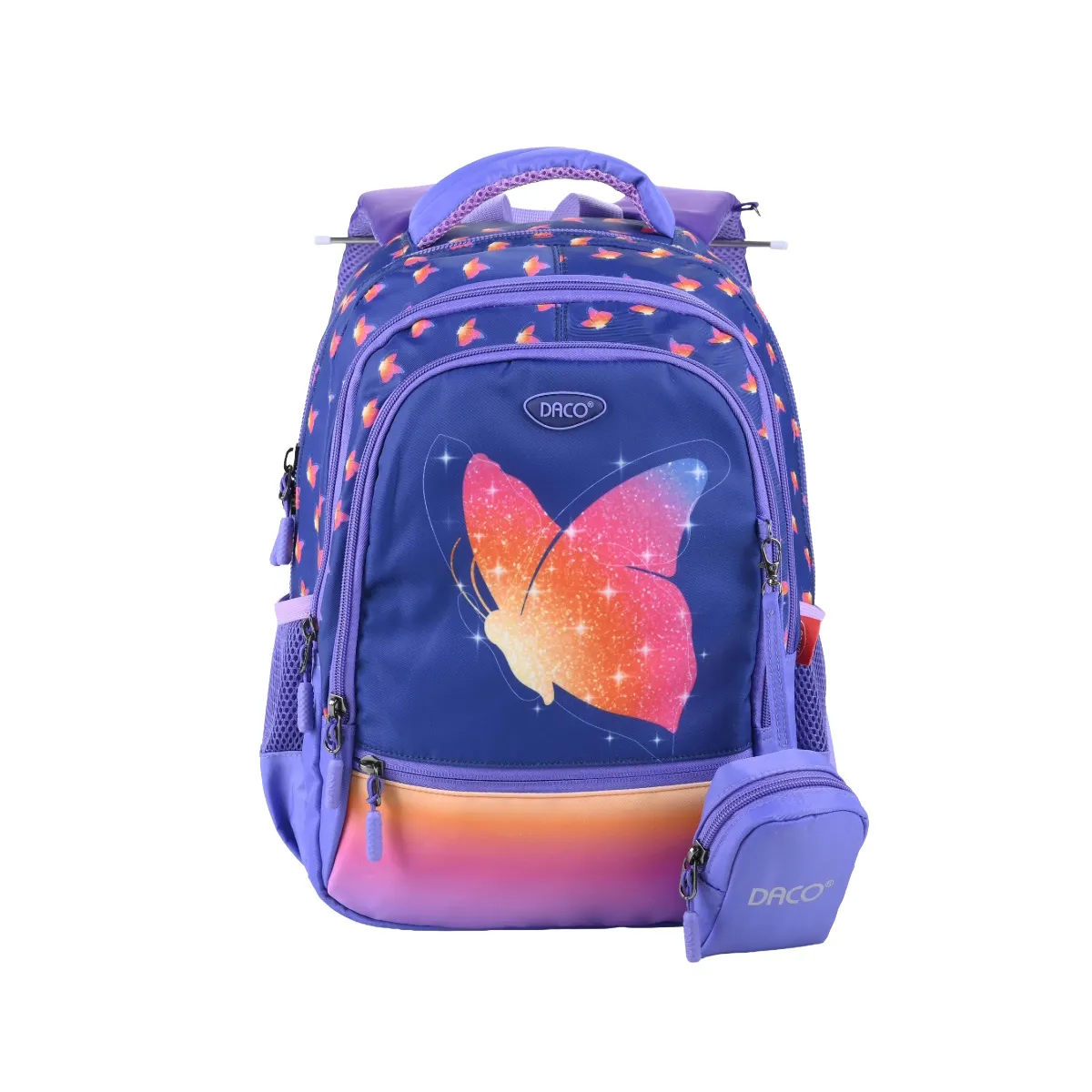 Ghiozdan DACO 38 cm, pentru școlari, mov, cu 4 compartimente, poliester rezistent GH3021