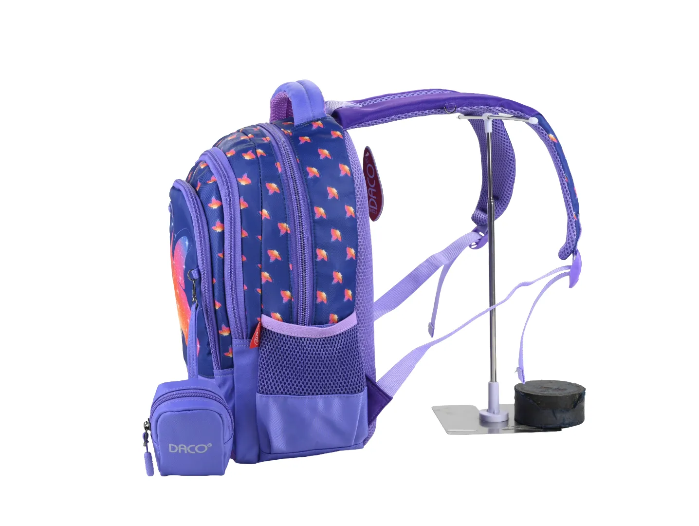 Ghiozdan DACO 38 cm, pentru școlari, mov, cu 4 compartimente, poliester rezistent GH3021