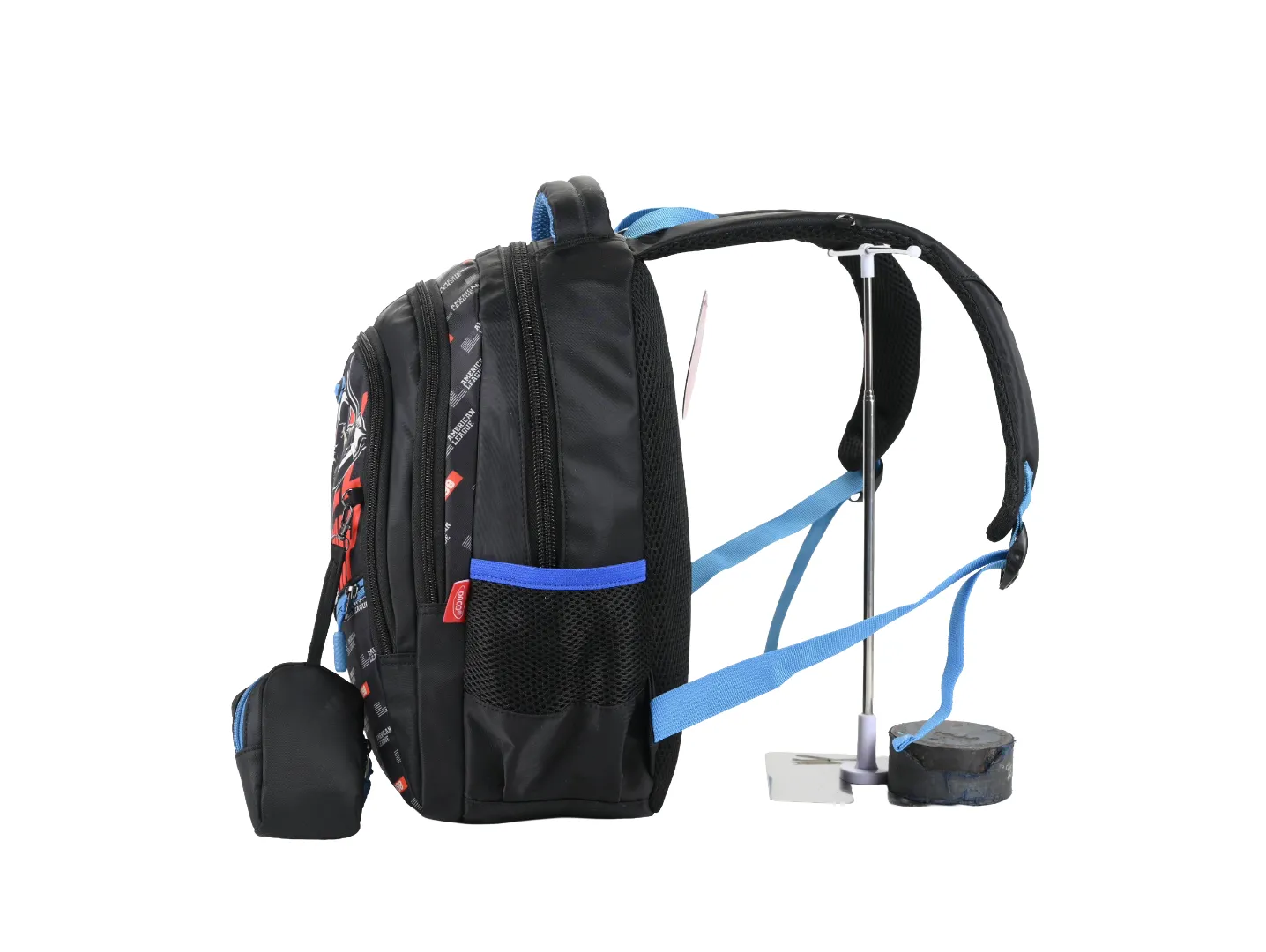 Ghiozdan DACO 38 cm, pentru școlari, negru, cu 4 compartimente, poliester rezistent GH3520