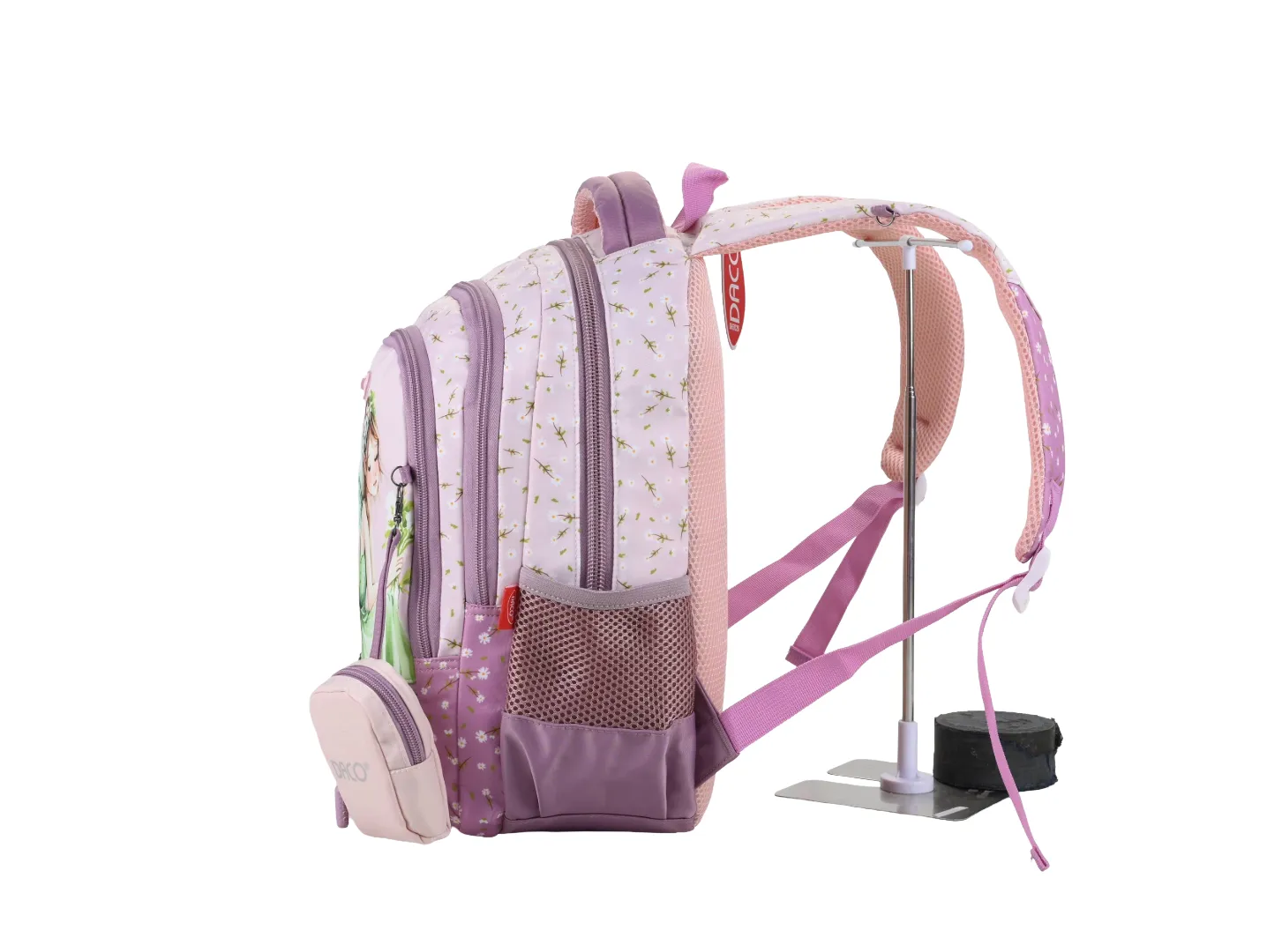 Ghiozdan DACO 38 cm, pentru școlari, roz, cu 4 compartimente, poliester rezistent GH3020