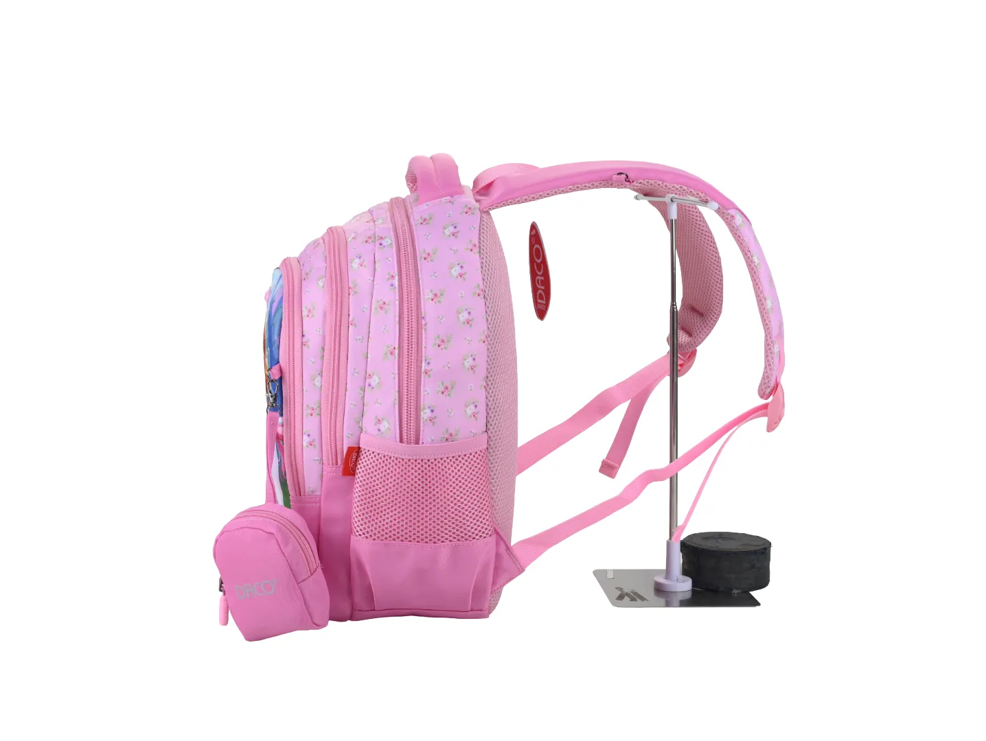 Ghiozdan DACO 38 cm, pentru școlari, roz, cu 4 compartimente, poliester rezistent GH3022