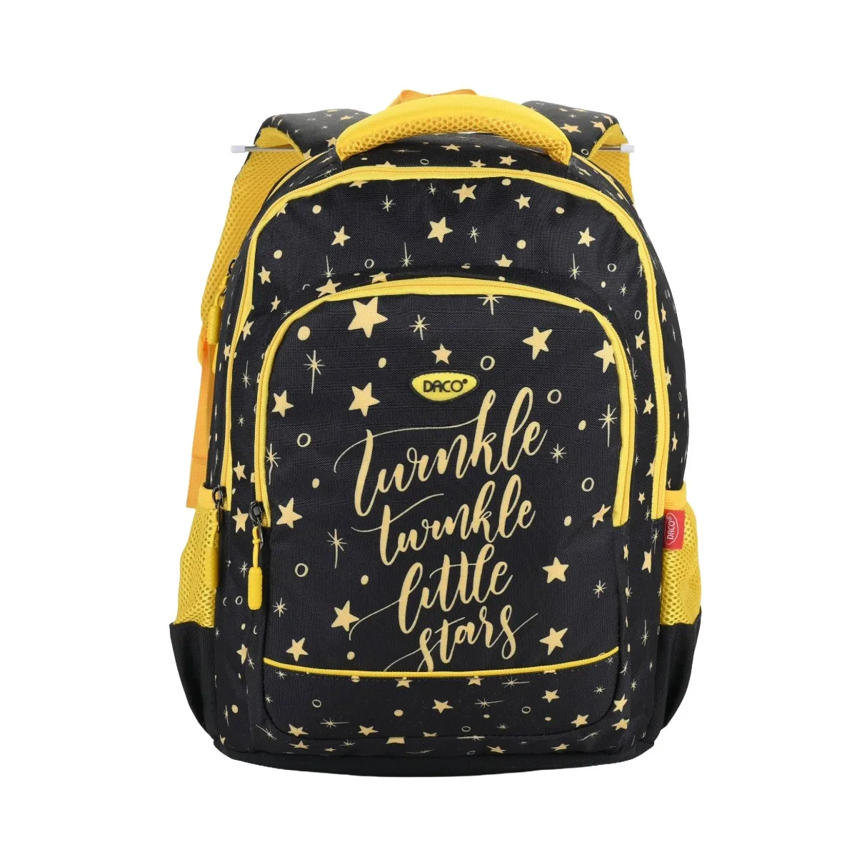 Ghiozdan DACO 41 cm, negru/galben, ghiozdan școlari cu 3 compartimente, poliester rezistent GH4016G