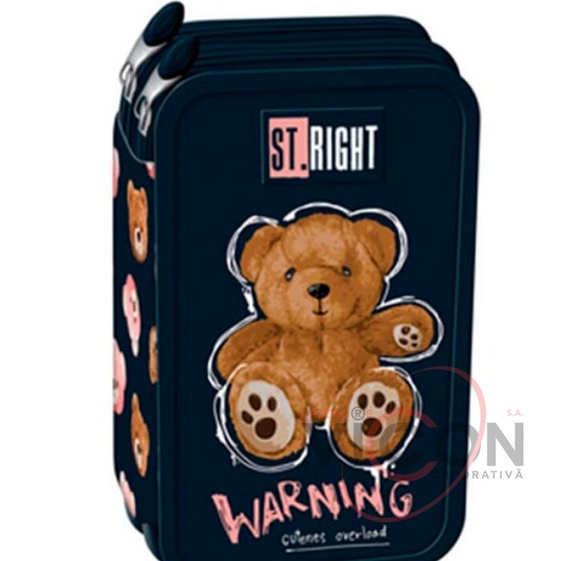 Оснащённый пенал с 3 молниями St.Right коллекция Teddy Bear PC05 размер 19x13x7 см.