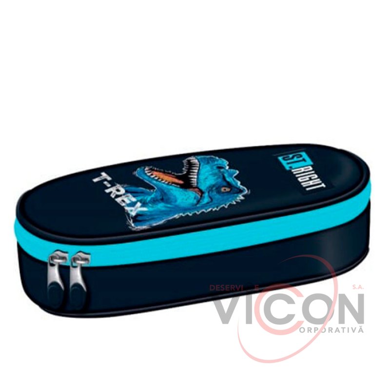 Жёсткий пенал St.Right с внутренним клапаном коллекция Blue T-Rex PC01 размер 23x9 5x6 см.