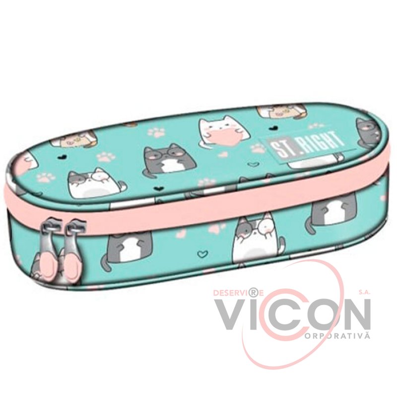 Жёсткий пенал St.Right с внутренним клапаном коллекция Charming Cats PC01 размер 23x9 5x6 см.