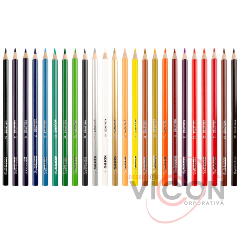 Creioane color Kores 24 culori, (triunghiulare/+ascutitoare)