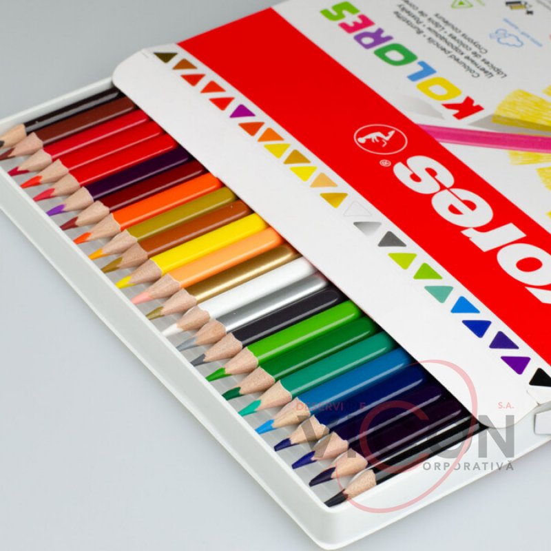 Creioane color Kores 24 culori, (triunghiulare/+ascutitoare)