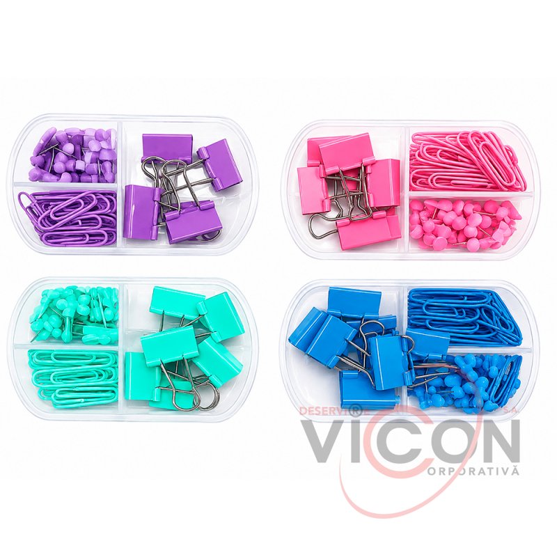Clipsuri set 19mm+clame+pioneze Pastel cutie plastic DL2356