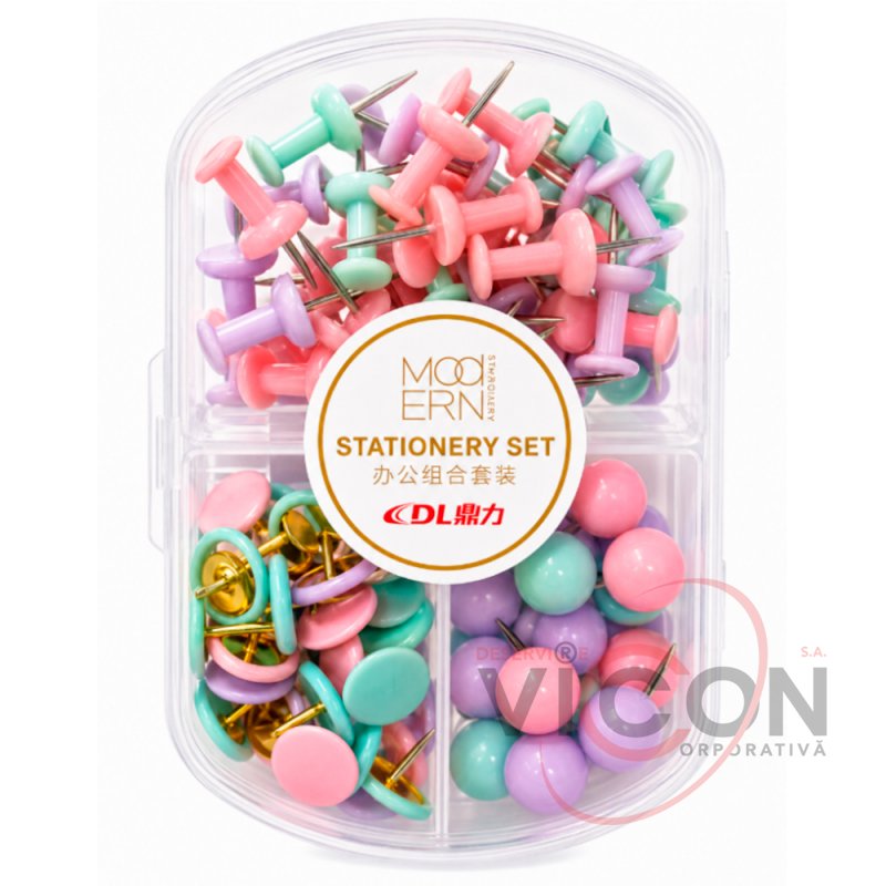 Pioneze set 3 tipuri color cutie plastic (ML45-2)