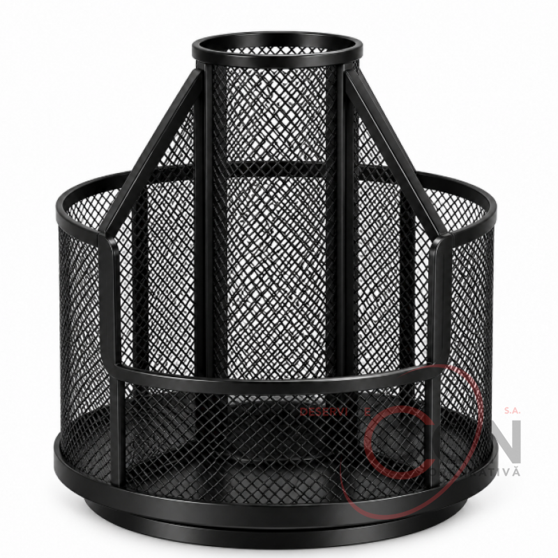 Organizator de birou rotativ din plasă metalică, rotund, 5 compartimente, (ML130-59)