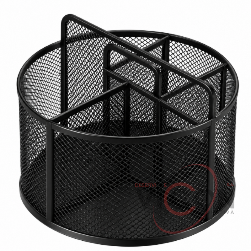 Organizator de birou rotativ din plasă metalică, rotund, 5 compartimente, (ML130-61)