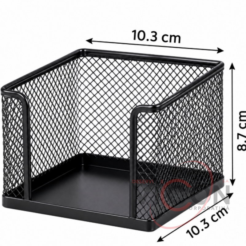 Suport metalic pentru foi de notițe, 10,5 × 10,5 × 8 cm, negru, (ML130-43)