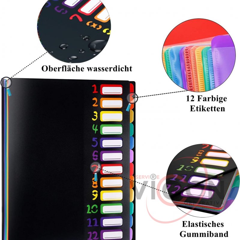 Mapă cu elastic A4 plastic, ML84-2 cu separatore 1-12