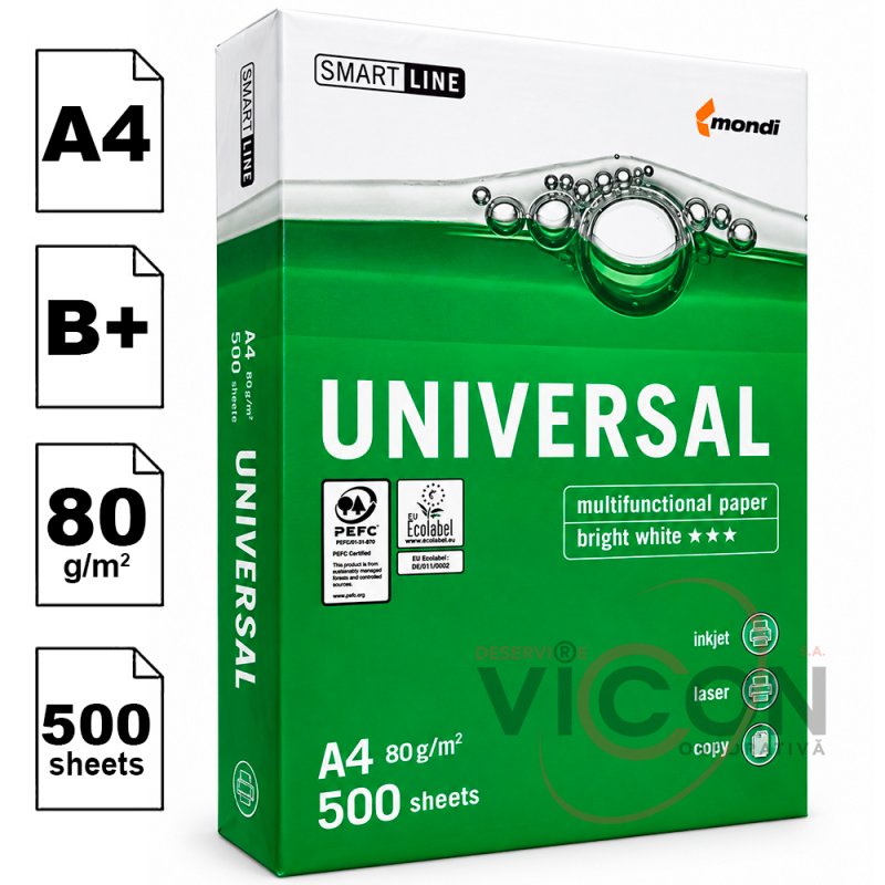 Бумага А4, UNIVERSAL Smart Line, 500 листов, 80 г/м2, Класс B+