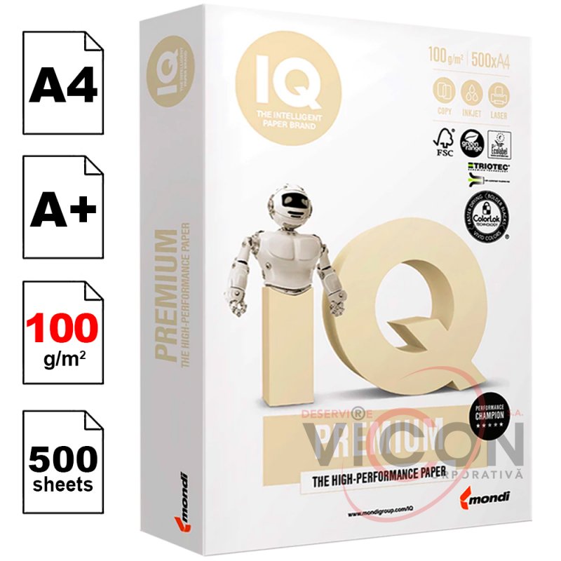 Бумага А4, IQ PREMIUM, 500 листов, 100 гр/м2, Класс A+