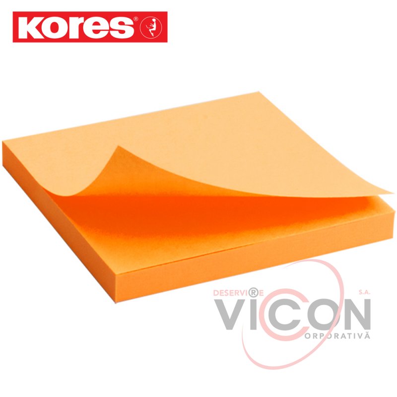 Стикеры для заметок с липким слоем, 75 x 75 mm, 100 оранжевых листиков, KORES NEON