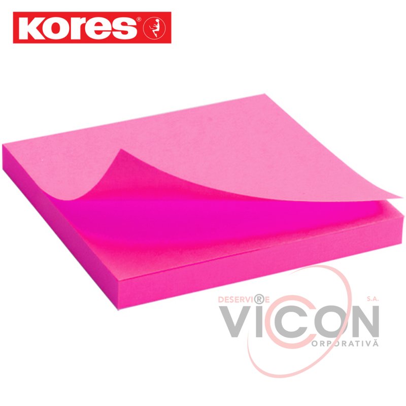 Стикеры для заметок с липким слоем, 75 x 75 mm, 100 розовых листиков, KORES NEON