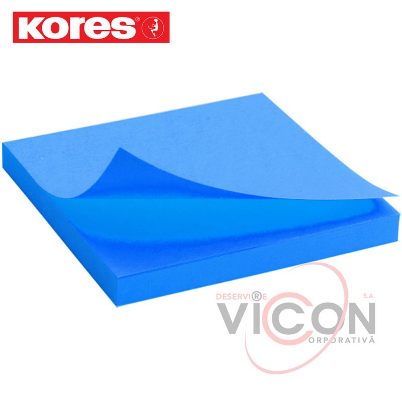 Стикеры для заметок с липким слоем, 75 x 75 mm, 100 синих листиков, KORES NEON