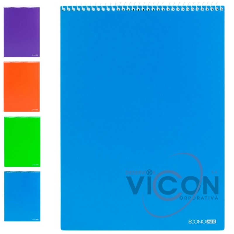 Carnet A4, copertă plastic, 80 foi, spirală orizontala, ECONOMIX