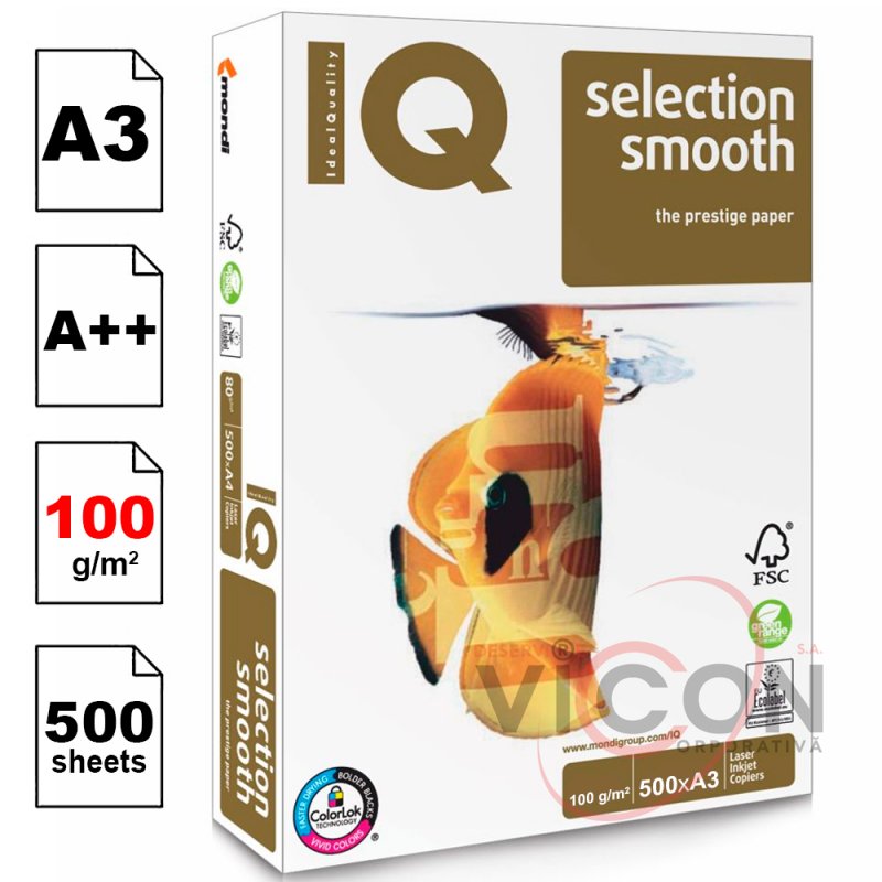 Бумага IQ SELECTION SMOOTH, А3, 100 г/м2, 500 листов. Класс А++