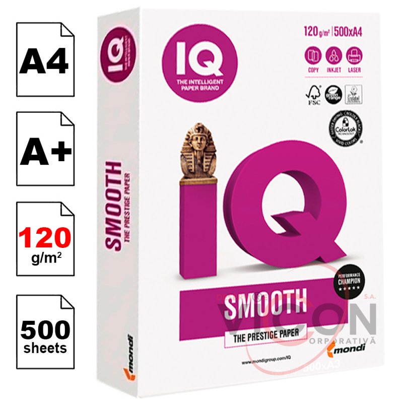 Бумага IQ Smooth, А4, 120 г/м2, белизна 167% CIE, 500 листов