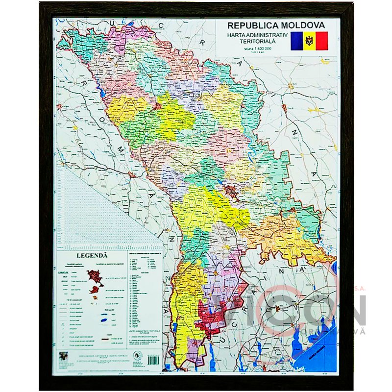 Административно-территориальная карта Молдовы (75 x 94 cm) в пластиковой раме