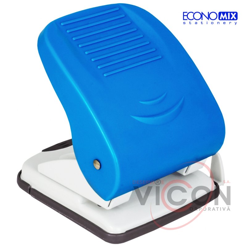 Perforator până la 40 de foi, Economix, carcasă din plastic, cu riglă, albastru