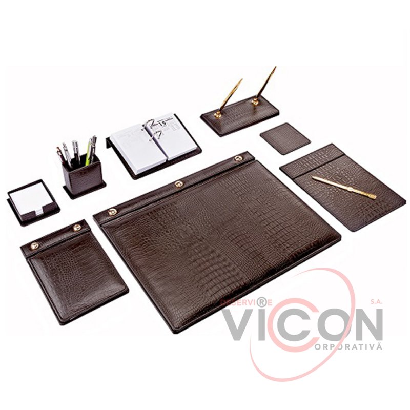 Set de birou din 9 articole, maro, piele ecologica BR-0911
